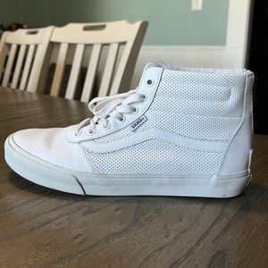 White Leather Sk8-Hi Vans